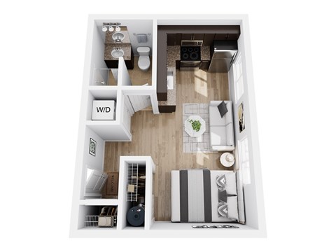 Floor plan for studio, 1 bath, 383 sqft